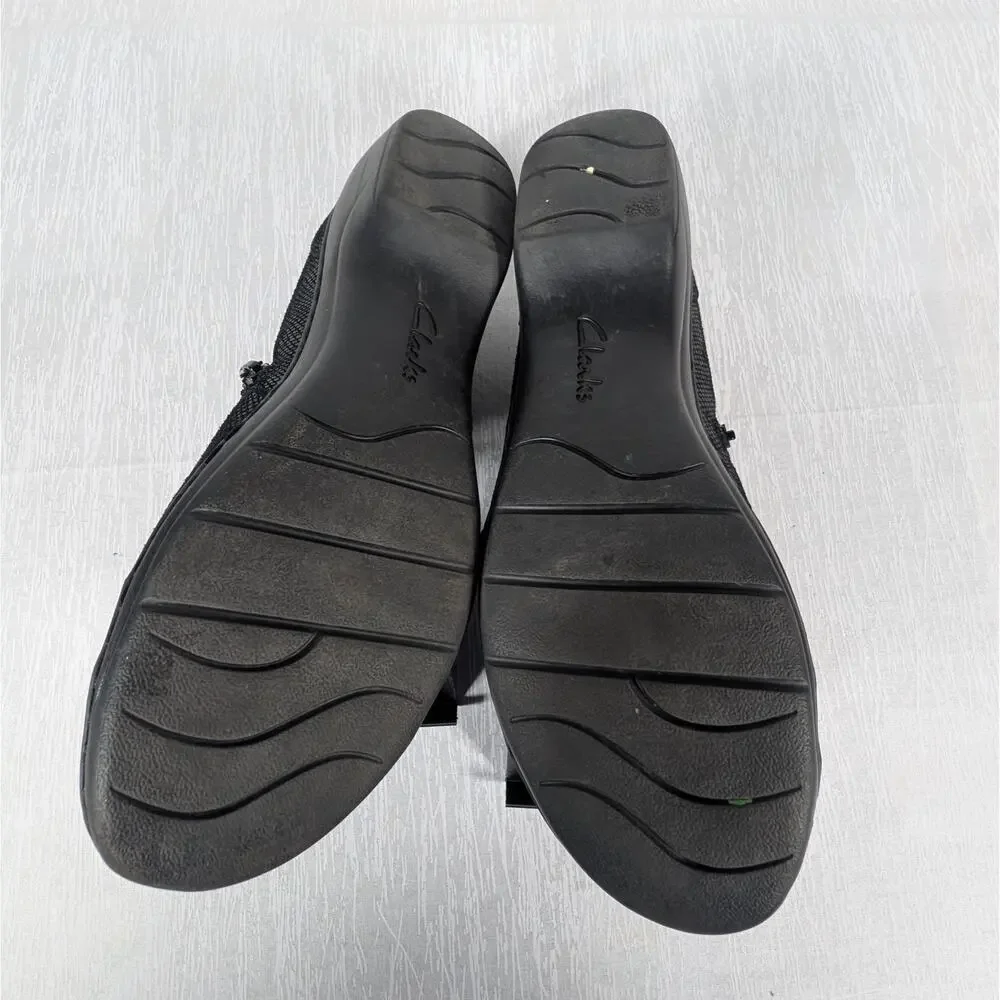 Clarks Boots Womens 9.5 M Channing Ann Side Zip Bootie 26113343 Black Leather